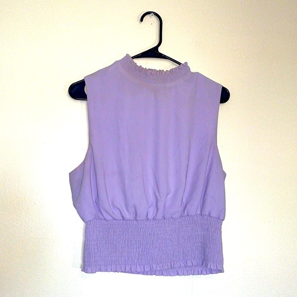 She & Sky | Lavender Sleeveless High Neck Semi Cropped Smocked Top - Picture 2 of 8